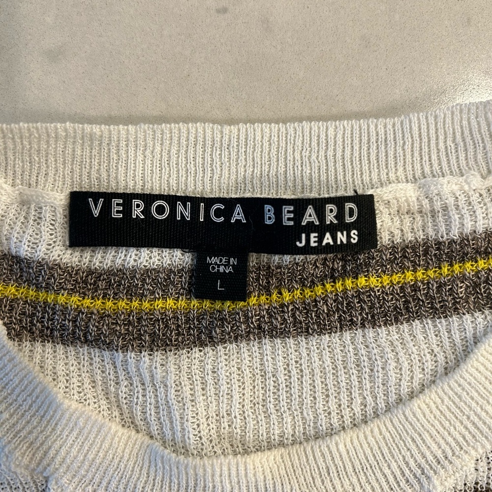 Veronica Beard White Knit Sleeveless Tank with Gray and Yellow Stripes - Picture 3 of 3